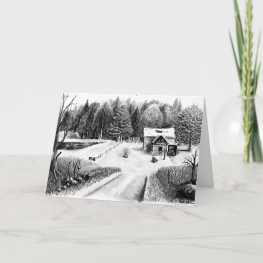 ファームハウス鉛筆スケッチグリーティングカ空白のード カード (正面)