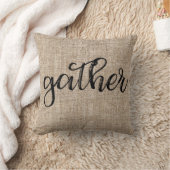ファームハウス風 レトロな茶色の麻袋風ジュート生地 GATHER クッション (ブランケット)
