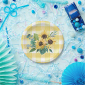 ファームハウス カントリー ひまわり イエロー チェック ペーパープレート (パーティー)