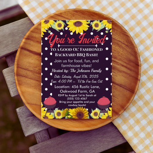 ファームハウス クックアウト ご招待 - グリル & BBQ 豚の丸焼き 招待状