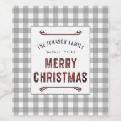 ファームハウス グレー ギンガム メリークリスマス ワインラベル (シングルラベル)