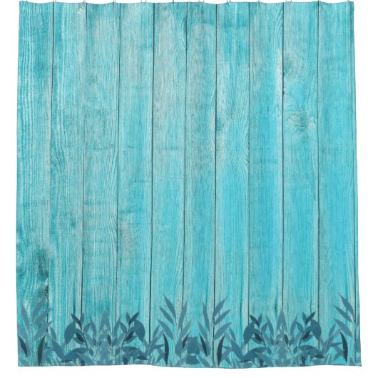 ファームハウス ターコイズ 傷ついた木 青い葉 シャワーカーテン (正面)