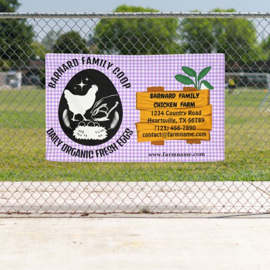 ファームハウス チキン ファーム ウッド パターン パープル オーガニック 横断幕 (インサイチュ)