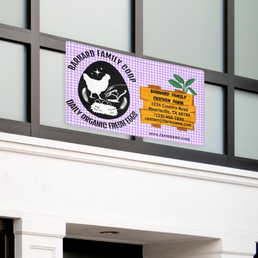 ファームハウス チキン ファーム ウッド パターン パープル オーガニック 横断幕 (ビルの外側)