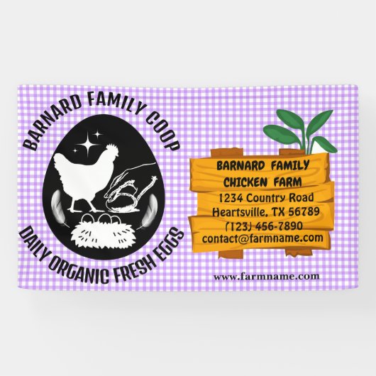 ファームハウス チキン ファーム ウッド パターン パープル オーガニック 横断幕 (横)