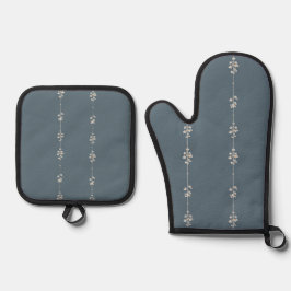 ファームハウス ブルー ボタニカル キッチン 鍋つかみ&鍋敷きセット
