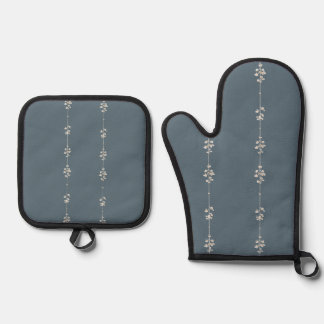 ファームハウス ブルー ボタニカル キッチン 鍋つかみ&鍋敷きセット
