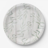 ファームハウス ボタニカル ホワイト ウッド ラスティック リーフ ペーパープレート (正面)