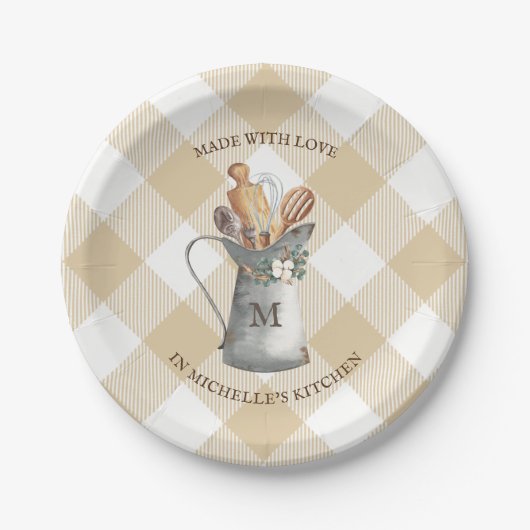 ファームハウス モノグラム 名前 ペーパープレート (正面)