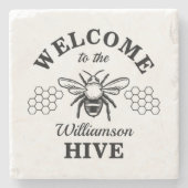 ファームハウス（昆虫）マルハナバチウェルカムトゥーザハイブモノグラム ストーンコースター (正面)