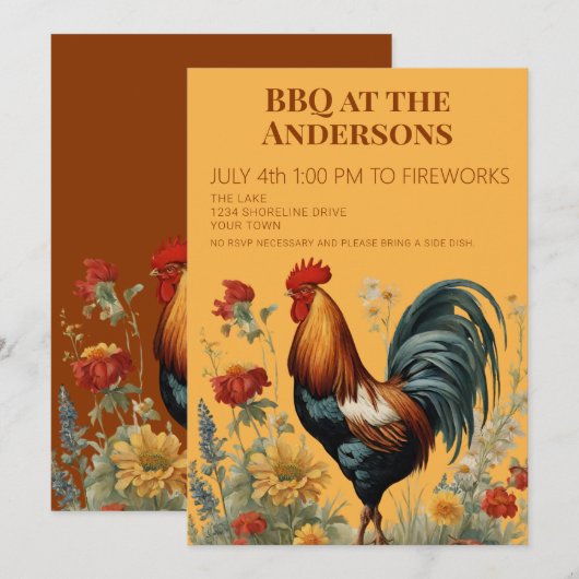 ファームハウス 7月4日 BBQパーティー招待状 招待状 (正面/裏面)