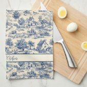 ファームハパーソナライズされたウスフランスのブルートワールプリント キッチンタオル (四つ折り)