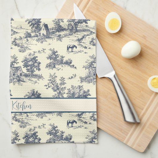 ファームハパーソナライズされたウスフランスのブルー「トイルドゥジュイ」 キッチンタオル (四つ折り)