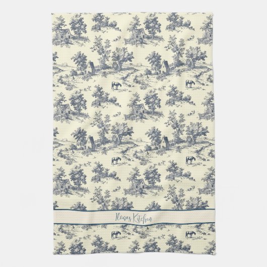 ファームハパーソナライズされたウスフランスのブルー「トイルドゥジュイ」 キッチンタオル (縦)