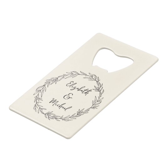 ファームハパーソナライズされたウスフローラ結婚式の引き出物 クレジットカード栓抜き (正面アングル)