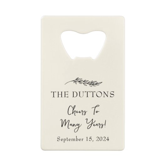 ファームハパーソナライズされたウスフローラ結婚式の引き出物 クレジットカード栓抜き (裏面)