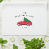 ファームハパーソナライズされたウスホリデーレッドヴィンテージトラック キッチンタオル (折り畳み)