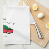 ファームハパーソナライズされたウスホリデーレッドヴィンテージトラック キッチンタオル (四つ折り)