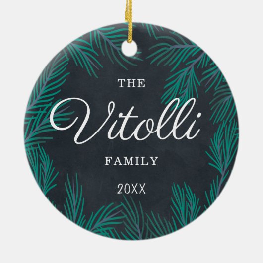 ファームハパーソナライズされたウス素朴ファミリーネームカスタム セラミックオーナメント (裏面)