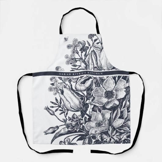 ファームハフランスのウスフローラネイビー&ホワイト エプロン (正面)