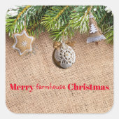 ファームハモダンウスクリスマスバ素朴ラップオーナメント スクエアシール (正面)