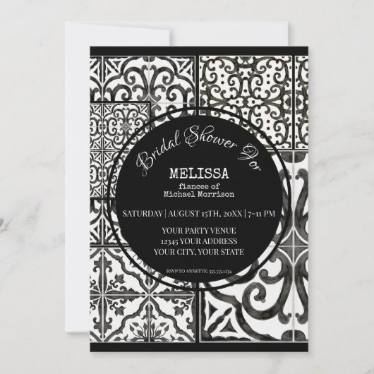 ファームハモダンウスタイル白黒ブライダルシャワー 招待状 (正面)