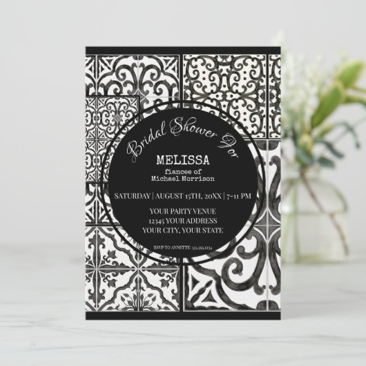 ファームハモダンウスタイル白黒ブライダルシャワー 招待状 (スタンド正面)