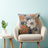 ファームハモダンウスネイビーブルーオレンジフローラ クッション (椅子)