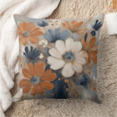 ファームハモダンウスネイビーブルーオレンジフローラ クッション (ブランケット)