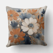 ファームハモダンウスネイビーブルーオレンジフローラ クッション (裏面)