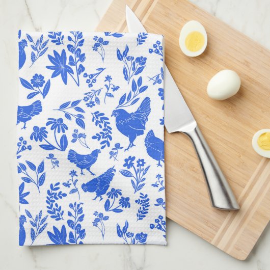 ファームハモダンウスフォークアートチキン&ボタニカル キッチンタオル (四つ折り)