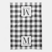 ファームハモダンウスブラックバッファローチェックモノグラムの キッチンタオル (縦)