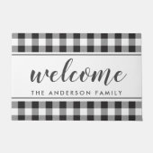 ファームハモダンウスブラックバッファロープレイドウェルカム ドアマット (正面)