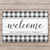 ファームハモダンウスブラックバッファロープレイドウェルカム ドアマット