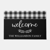 ファームハモダンウスブラックバッファロープレイドファミリー名 ドアマット (正面)