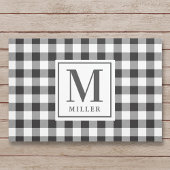 ファームハモダンウスブラックバッファロープレイドモノグラムの ドアマット