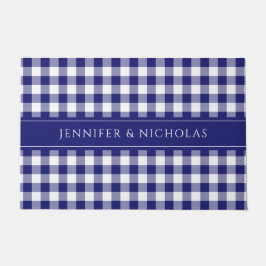 ファームハモダンウスブループレイドファミリー名 ドアマット