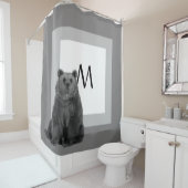 ファームハモダンウスベアモノグラムキャビン白黒 シャワーカーテン (インサイチュ)