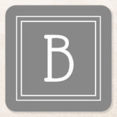 ファームハモダンウスモノグラムのグレイ&ホワイトイニシャル スクエアペーパーコースター (正面)