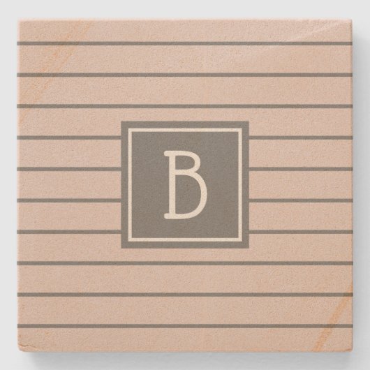 ファームハモダンウスモノグラムのピンク&グレーストライプの ストーンコースター (正面)