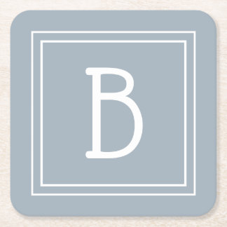 ファームハモダンウスモノグラムのブルー&ホワイトイニシャル スクエアペーパーコースター