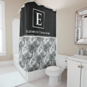 ファームハモダンウスモノグラムブラックアンドホワイトフローラ シャワーカーテン (インサイチュ)
