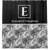 ファームハモダンウスモノグラムブラックアンドホワイトフローラ シャワーカーテン (正面)