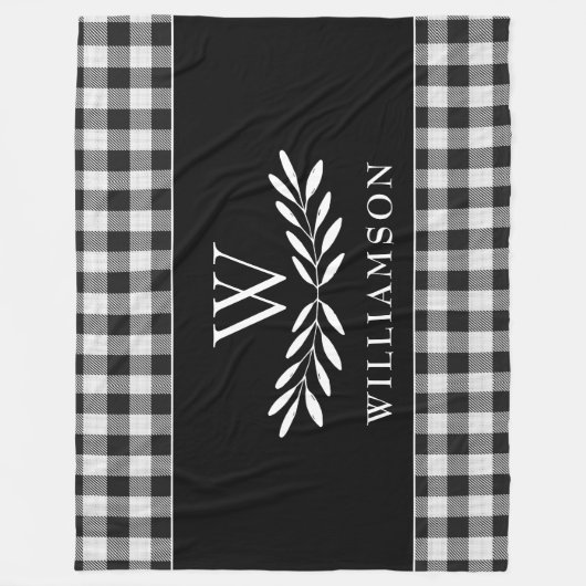 ファームハモダンウスモノグラム白黒プレイド フリースブランケット (正面)