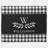 ファームハモダンウスモノグラム白黒プレイド フリースブランケット (正面(横))