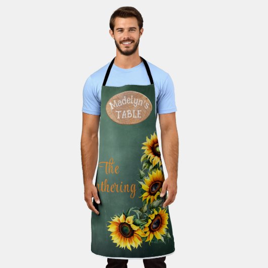 ファームハモダンウスンフラワーボタニカルパーソナライズされた エプロン (着用した状態)