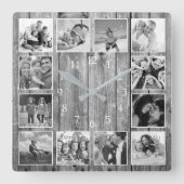 ファームハモダンウス家族素朴写真コラージュ スクエア壁時計 (正面)