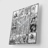 ファームハモダンウス家族素朴写真コラージュ スクエア壁時計 (傾斜)