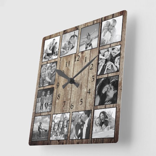 ファームハモダンウス家族素朴写真コラージュ スクエア壁時計 (傾斜)