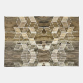 ファームハモダンウス茶色の木幾何学模様 キッチンタオル (横)